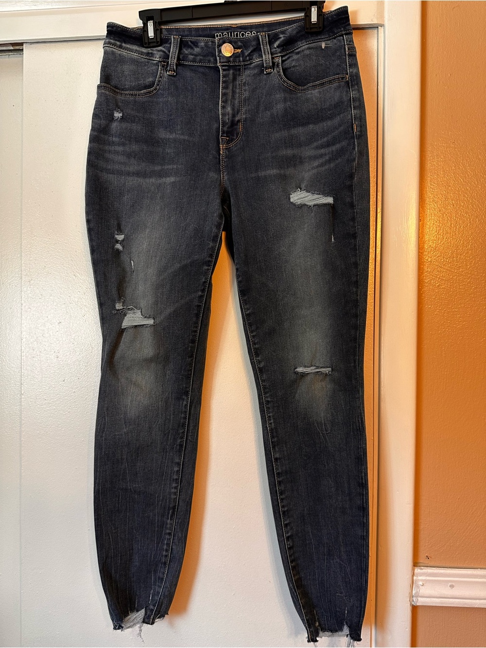 Maurices Blue Wash Black Skinny Distressed Jeans